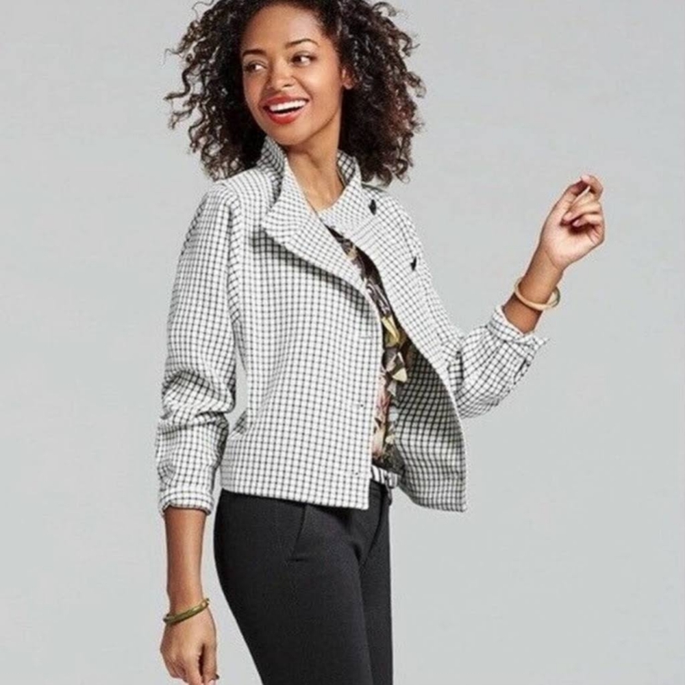 Cabi Osaka Night White/Black Windowpane Jacket Style 3173 Size Medium